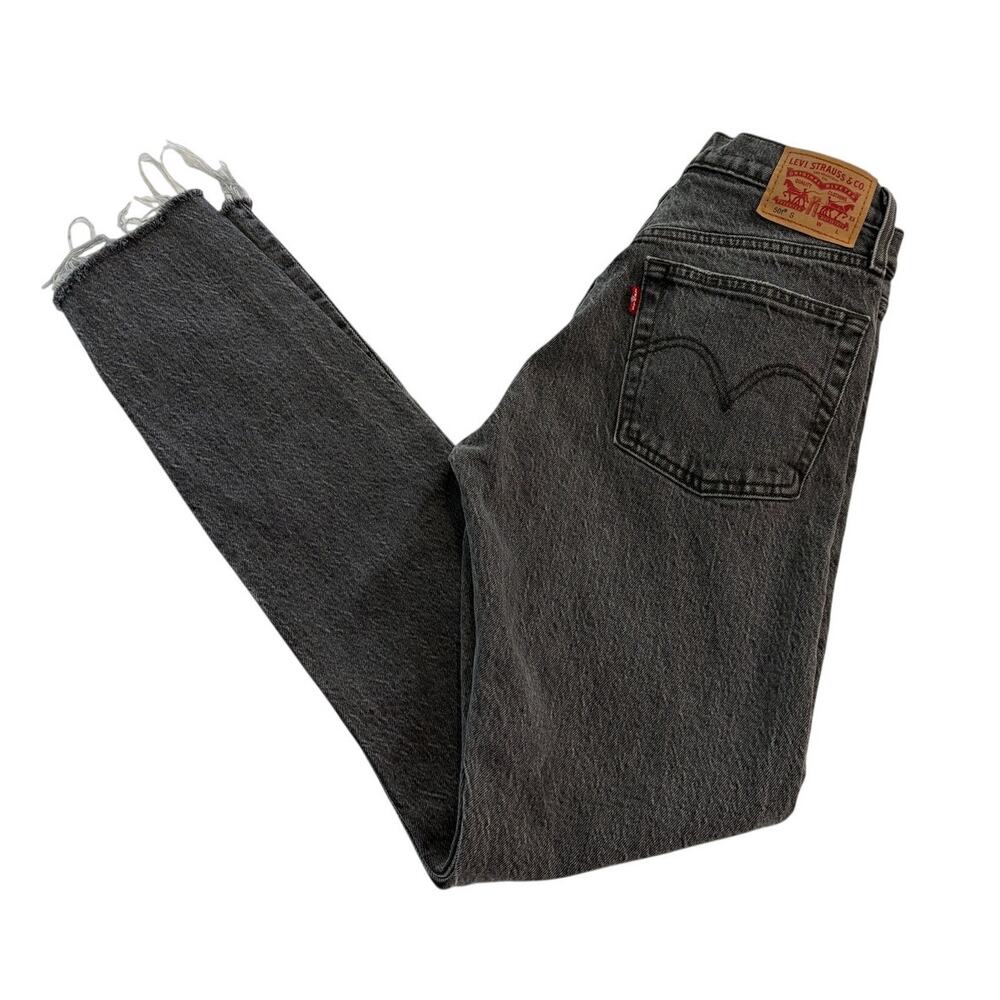 Levi's 501 S Skinny Jeans Womens 26x29 Faded Black Light Wash Raw Hem